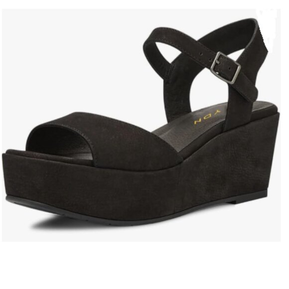 YDN Black Platform Open Toe Sandals Ankle Strap Wedge High Heels Buckle Shoes - Picture 1 of 8